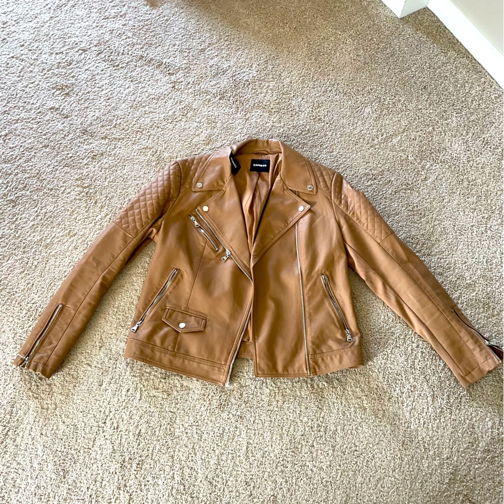 NWT- express tan leather jacket - Picture 3 of 9